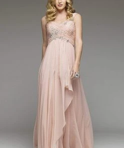 Formal Gowns J'Adore Dresses - J2038 Applique Ruched Chiffon A-line Dress