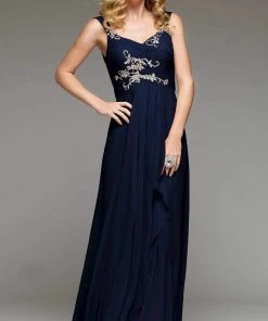 Formal Gowns J'Adore Dresses - J2038 Applique Ruched Chiffon A-line Dress