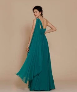 J'Adore Dresses - J2042 Embellished One Shoulder Ruched Chiffon A-line Dress