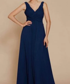 Formal Gowns J'Adore Dresses - J2047 Ruched V-neck Chiffon A-line Dress