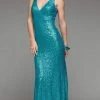 J'Adore Dresses - J4023 Sequined Deep V-neck Trumpet Dress With Train Formal Gowns