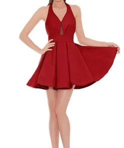 Cocktail Dresses J'Adore Dresses - J6010 Halter V-neck Neoprene Pleated A-line Dress