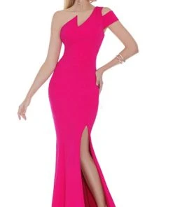 Formal Gowns J'Adore Dresses - J6016 Asymmetric Neoprene Trumpet Dress