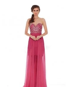 J'Adore Dresses - J6050 Beaded Illusion Overskirt High Slit Gown Formal Gowns