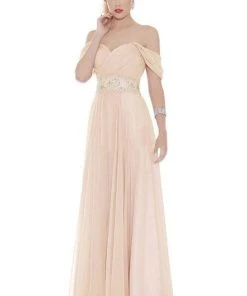 J'Adore Dresses - J6068 Draped Jeweled Empire Waist Long Dress Formal Gowns