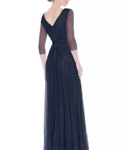 J'Adore Dresses - J7012 Quarter Length Sleeve Ruched V-neck A-line Dress Formal Gowns