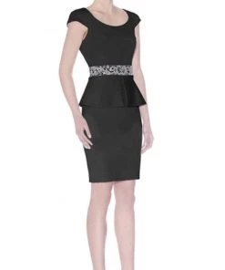 J'Adore Dresses - J7050 Short Dress With Peplum And Beaded Waistband Accent Cocktail Dresses
