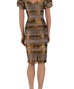 Janique - 1194 Knee Length Puff Sleeve Sheath Dress Cocktail Dresses