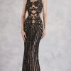 Formal Gowns Janique - 17007 Sparkly Nude Illusion Evening Gown In Black