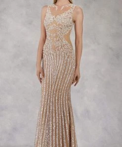 Formal Gowns Janique - 17007 Sparkly Nude Illusion Evening Gown