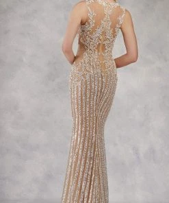 Formal Gowns Janique - 17007 Sparkly Nude Illusion Evening Gown