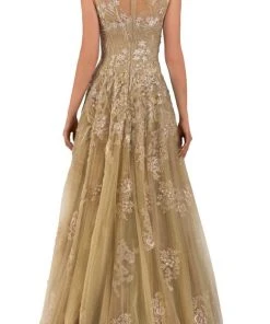 Janique - 71221 Embellished V Neck A-Line Dress