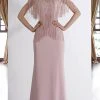 Formal Gowns Janique - 85130 Bead Fringed V-Neck Sheath Gown In Mauve