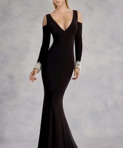 Janique - Captivating Long Sleeve Mermaid Gown With Crystallized Cuffs K6573