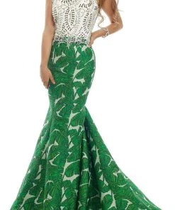 Janique - Embellished Lace Printed Mermaid Evening Gown W1717 Formal Gowns