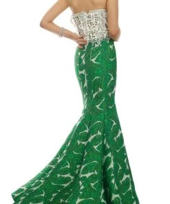 Janique - Embellished Lace Printed Mermaid Evening Gown W1717 Formal Gowns
