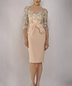 Janique - Embroidered Bateau Cocktail Dress 1906 - 1 Pc Blush In Size 10 Available Cocktail Dresses