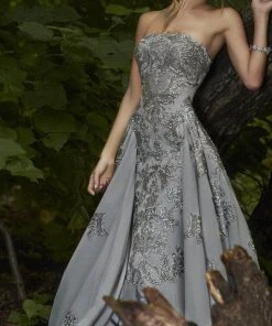 Janique - Embroidered Straight Neck A-line Gown W1691 Formal Gowns