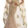Janique - Embroidered Sweetheart Lace Evening Gown With Sheer High-Low Shawl W1718 1 Janique - Embroidered Sweetheart Lace Evening Gown With Sheer High-Low Shawl W1718