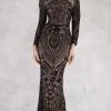 Janique - JA3017 Long Sleeve Geo-Sequined Mermaid Gown Formal Gowns