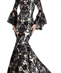 Janique - JA3021 Sequined Jewel Neck Mermaid Dress With Train Formal Gowns