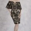 Cocktail Dresses Janique - JA3022 Sequined Lace Plunging Off-Shoulder Sheath Dress