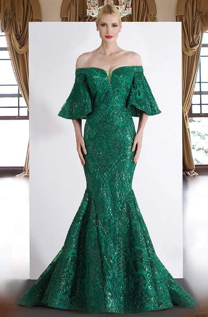 Formal Gowns Janique - JA4013 Off-Shoulder Mermaid Evening Dress In Emerald 3 Formal Gowns Janique - JA4013 Off-Shoulder Mermaid Evening Dress In Emerald