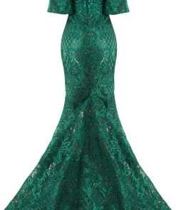 Formal Gowns Janique - JA4013 Off-Shoulder Mermaid Evening Dress In Emerald 9 Formal Gowns Janique - JA4013 Off-Shoulder Mermaid Evening Dress In Emerald
