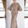 Janique - Lace Embroidered Bell Sleeve Bateau Trumpet Dress W2073 - 1 Pc Champagne In Size 12 Available