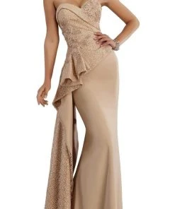 Janique - Splendid Strapless Assymetrical Peplum Mermaid Gown W1674