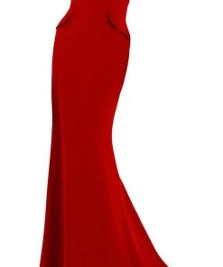 Janique - Strapless Folded Neckline Detail Stretch Crepe Gown With Side Peplum And Sweep Train C1167 Formal Gowns