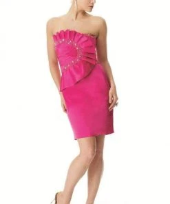 Janique Strapless Pleat-Detailed Sheath Dress JQ0831 - 2 Pcs Fuchsia In Size 8 And 12 Available Cocktail Dresses
