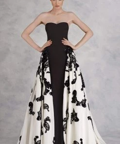 Formal Gowns Janique - Strapless Sweetheart Filigree Overlay Gown W1376