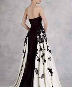 Formal Gowns Janique - Strapless Sweetheart Filigree Overlay Gown W1376