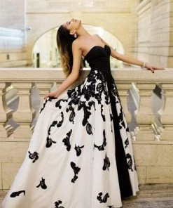 Formal Gowns Janique - Strapless Sweetheart Filigree Overlay Gown W1376 36 Formal Gowns Janique - Strapless Sweetheart Filigree Overlay Gown W1376