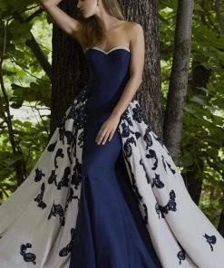 Formal Gowns Janique - Strapless Sweetheart Filigree Overlay Gown W1376 34 Formal Gowns Janique - Strapless Sweetheart Filigree Overlay Gown W1376