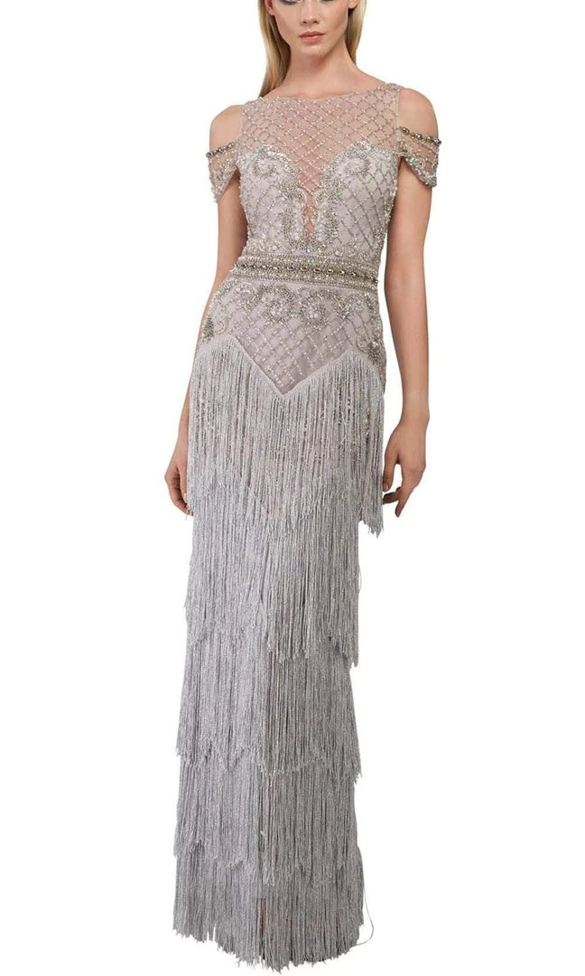 Janique - W1683 Embellished Illusion Bateau Fringe Sheath Gown 3 Janique - W1683 Embellished Illusion Bateau Fringe Sheath Gown
