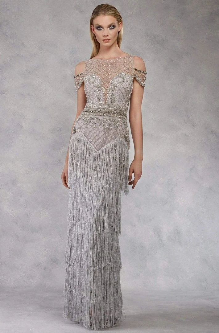 Janique - W1683 Embellished Illusion Bateau Fringe Sheath Gown 5 Janique - W1683 Embellished Illusion Bateau Fringe Sheath Gown