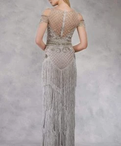 Janique - W1683 Embellished Illusion Bateau Fringe Sheath Gown 11 Janique - W1683 Embellished Illusion Bateau Fringe Sheath Gown