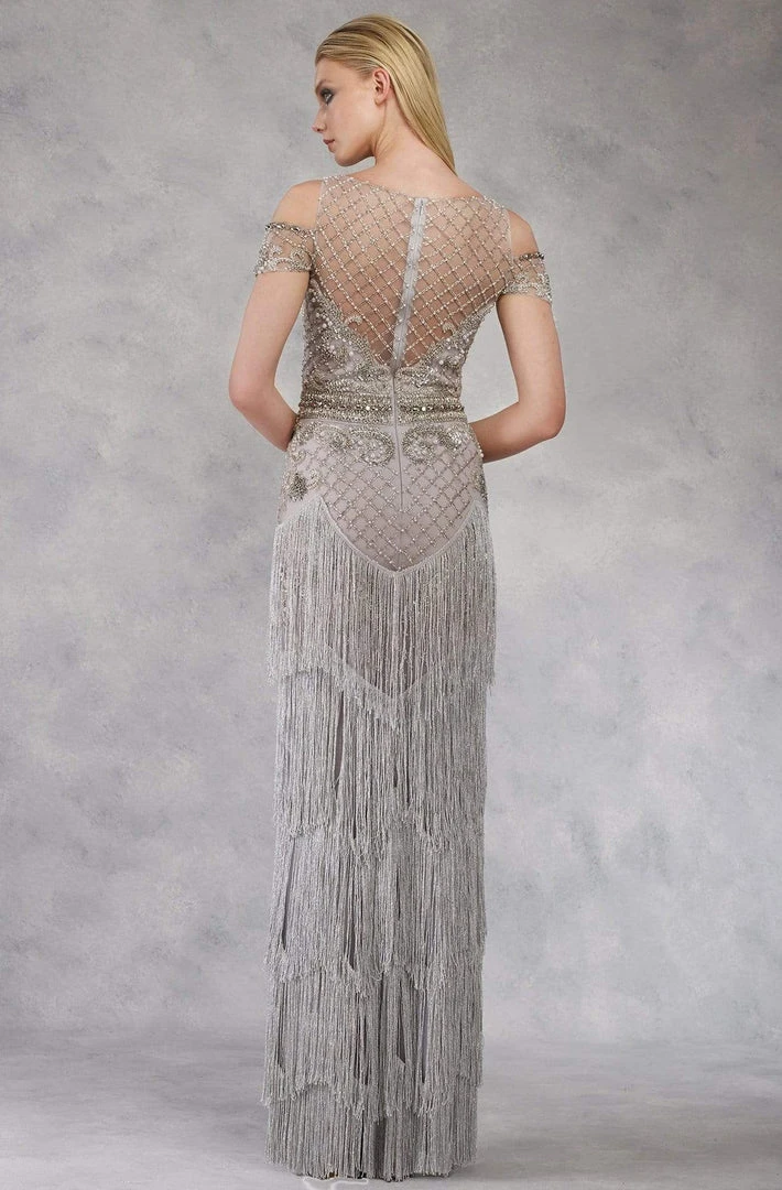Janique - W1683 Embellished Illusion Bateau Fringe Sheath Gown 6 Janique - W1683 Embellished Illusion Bateau Fringe Sheath Gown