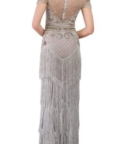 Janique - W1683 Embellished Illusion Bateau Fringe Sheath Gown 9 Janique - W1683 Embellished Illusion Bateau Fringe Sheath Gown