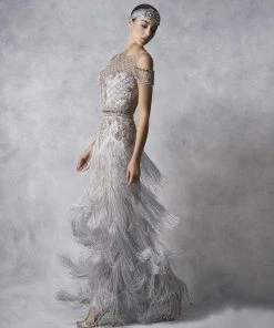 Janique - W1683 Embellished Illusion Bateau Fringe Sheath Gown 13 Janique - W1683 Embellished Illusion Bateau Fringe Sheath Gown