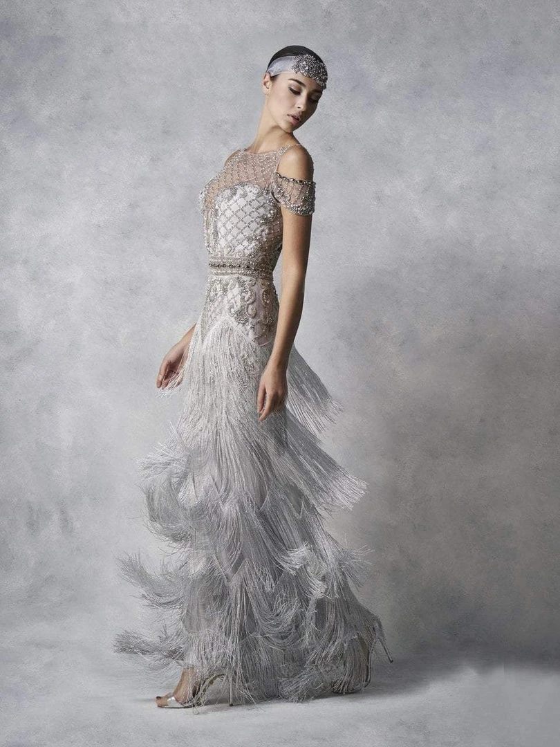 Janique - W1683 Embellished Illusion Bateau Fringe Sheath Gown 8 Janique - W1683 Embellished Illusion Bateau Fringe Sheath Gown