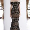 Janique - W2193 Geometric Detailed Off-Shoulder Mermaid Dress