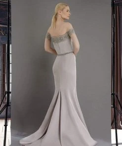 Janique - W2410 Embellished Off-Shoulder Mermaid Gown With Train Formal Gowns