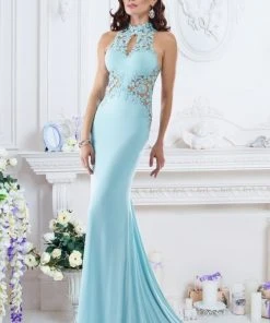 Janique - W974 Jersey Gown In Aqua