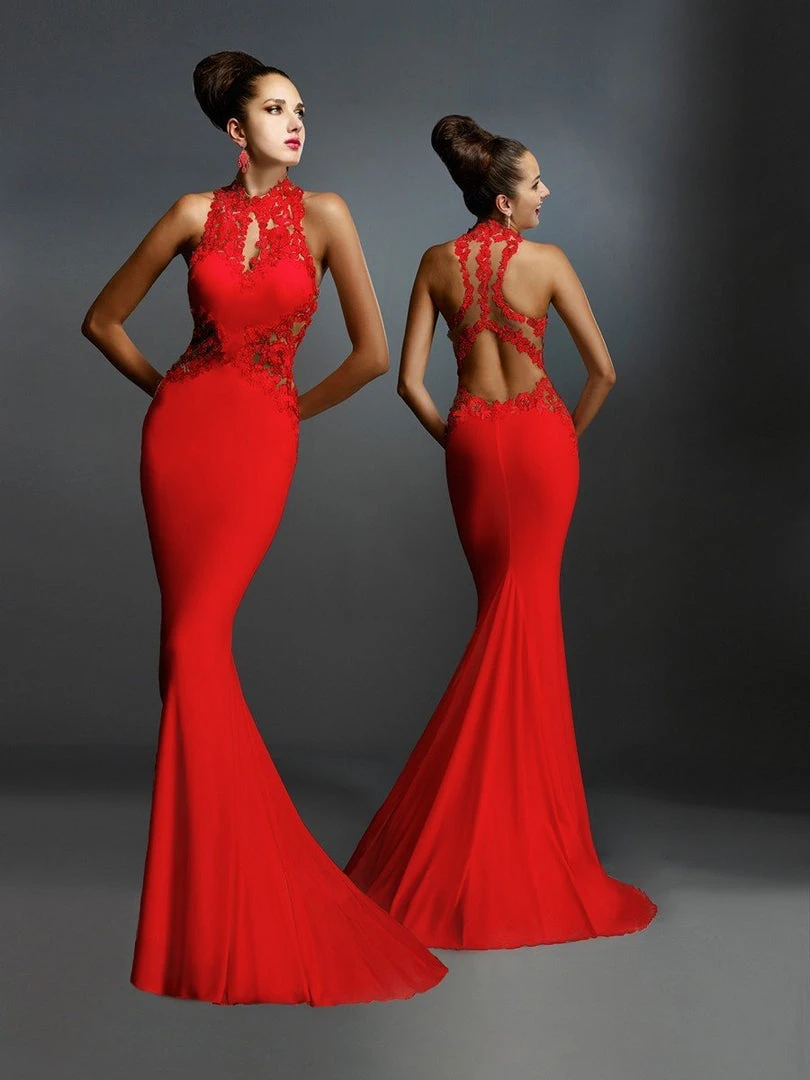 Formal Gowns Janique - W974 Jersey Gown In Red 3 Formal Gowns Janique - W974 Jersey Gown In Red