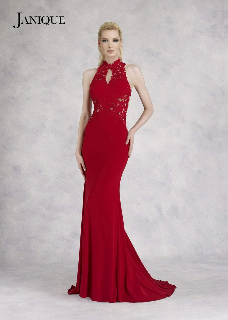 Formal Gowns Janique - W974 Jersey Gown In Red 4 Formal Gowns Janique - W974 Jersey Gown In Red