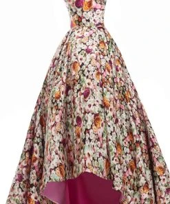 Formal Gowns Janique - Wide V Neck Hi-Lo Floral Ballgown JA2001