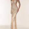 Formal Gowns Jasz Couture - Long Sleeve Embellished Sheath Gown 6204 - 1 Pc Nude In Size 10 Available